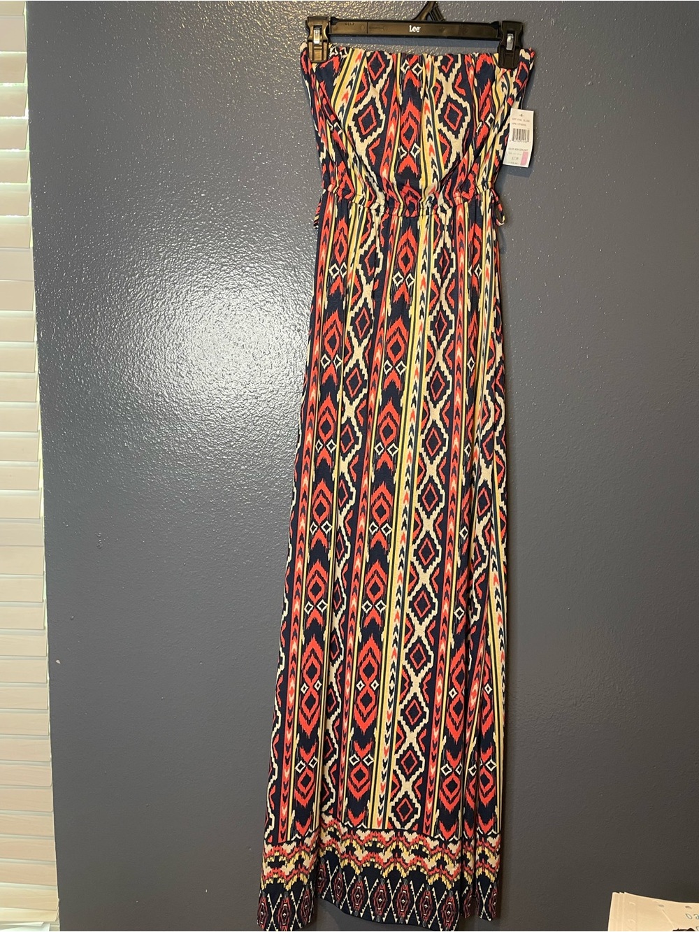 Justify Strapless Tribal Print Maxi Dress Size M – Neon Coral/Navy NWT SKU019
